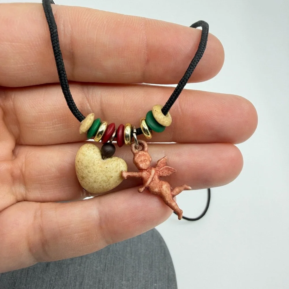 Y2K Romantic Cupid Heart Necklace Bohemian Cord Statement Jewelry Gift Unique
